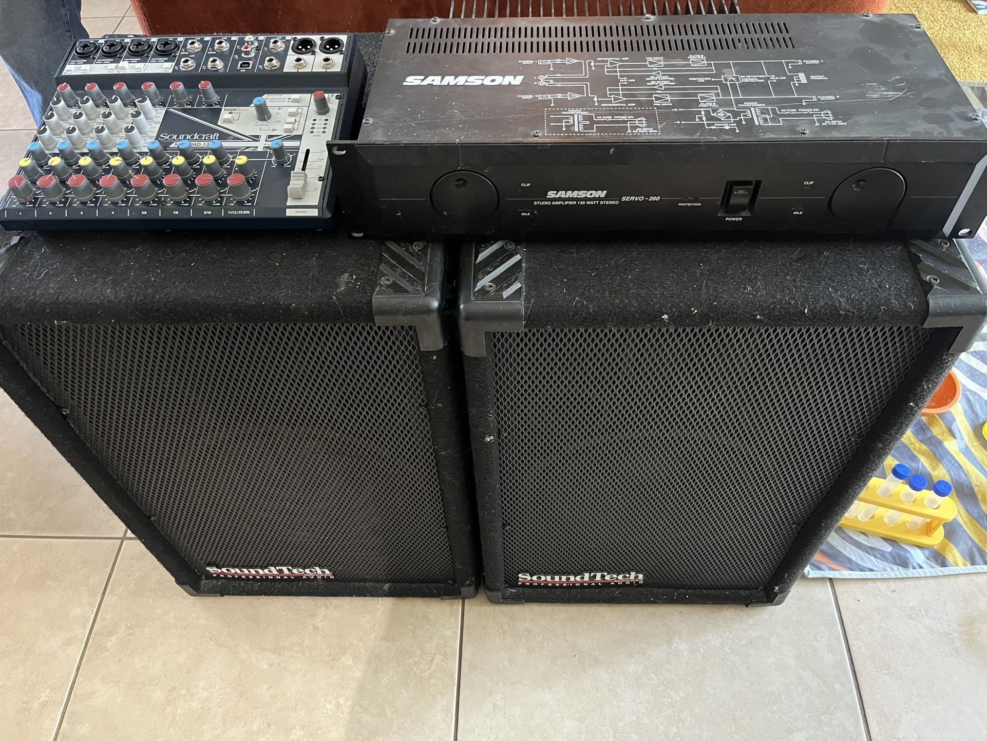 Full PA Set Up (amp, Mixer, Speakers)
