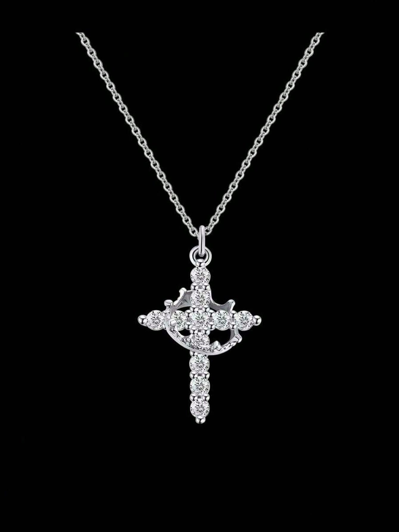 14K Gold Plated Silver Diamond Cross Necklace – Elegant Women’s Pendant, Holiday Gift