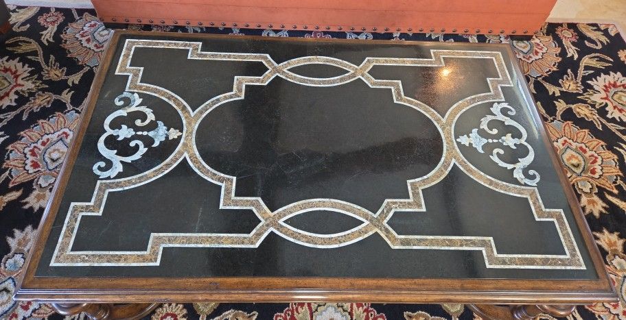 Marble & Wood Inlay Coffee Table