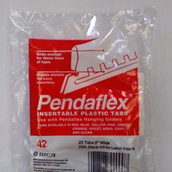 Pendaflex Insertable Plastic Tabs Hanging Folder Tabs, 2", Clear, 25 Tabs and Inserts per Pack Bag