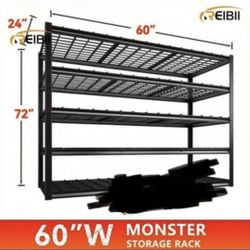 NEW 60" W x 24" D x 72H | Wide Heavy-Duty 5-Tier Adjustable Metal Shelving Unit, 3000LBS Capacity
