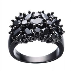 Punk Antique Black Crystal Stone Black Ring Gothic Size 7