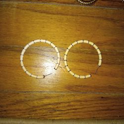 White Bamboo Style Hoop Ear Rings