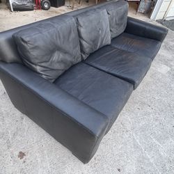 Genuine Leather Sofa – Soft, Deep Seat - made by Richter -  black / espresso
