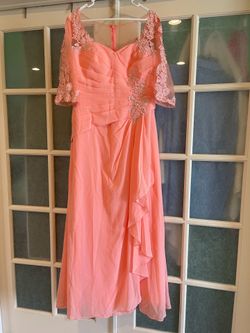 Floor Length Chiffon Mother Dress Coral Size 14