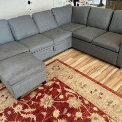 HONBAY 7-Piece Polyester Modular Sleeper Sectional With Storage Space in Dark Grey