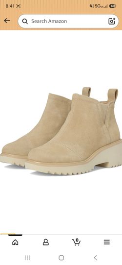 TOMS Women's Maude Wedge Boot, Leather Upper, OrthoLite Insole, Side Zip, Lightweight, Oatmeal Wide Width Suede, 9