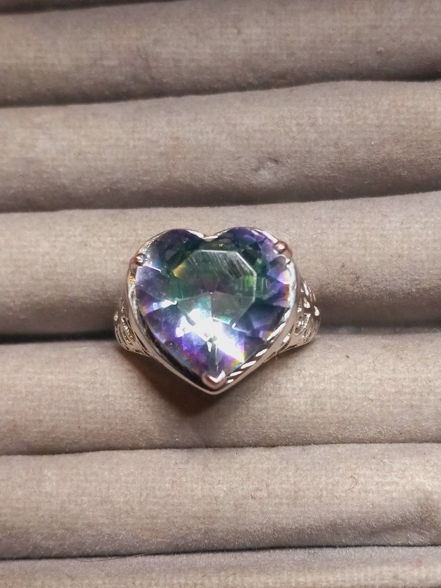 St.Silver Ring W/Heart Stone-Sz 9-6.33 Grams