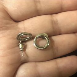 Small Circle Twist Silver Tone Earrings