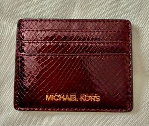 Michael Kors Jet Set Travel Large Metallic Snakeskin-Embossed Card Case Oxblood