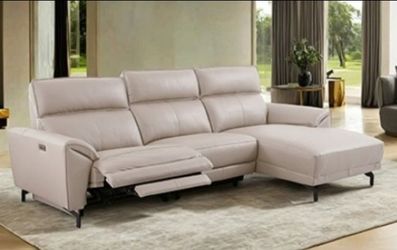 Brand New Off White Top Grain Leather Power Reclining Sectional Sofa
