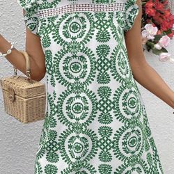 VCAY Plus Size Casual Allover Print Cap Sleeve Dress,Beach Dress Sundress,  14xl