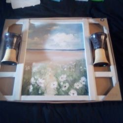 🆕 FRAMED DECORATIVE PICTURE WITH 2- CANDLE HOLDERS✅