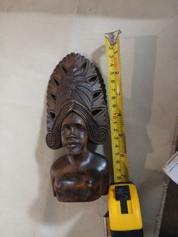 Vintage hand Carved Wooden Polynesian woman bust figure