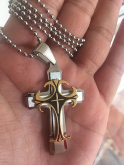 Beautiful Silver Gold With Highlight Black Tone Color Stainless Jesus Christ Cross 2.5” with Necklace Charm For Men Or Women Worship Great Gift