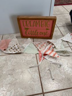 Dream Big Little One Nursery Sign with Fabric Banner