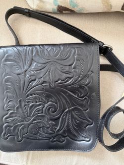 Black Tooled Leather Crossbody Bag Patricia Nash