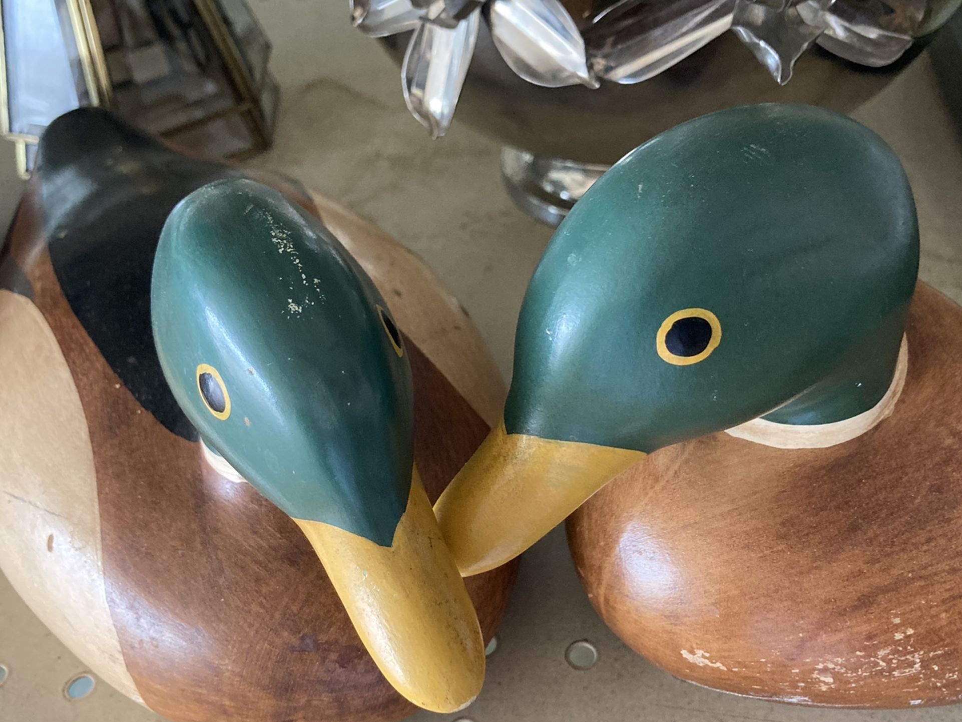 Vintage wooden mallard duck figurine and bookend