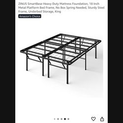 18 Inch Metal Bed Frame No Box Spring Needed, Sturdy Steel Frame, Underbed Storage, King