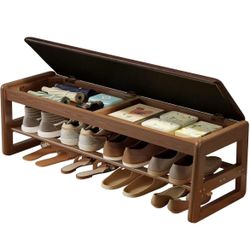 DPWoodon  Shoe Rack Bench,2 Tiers Shoe Bench with Storage with Flip-Top,Wood Shoe Rack for Entryway,Hallway（Dark Brown ）