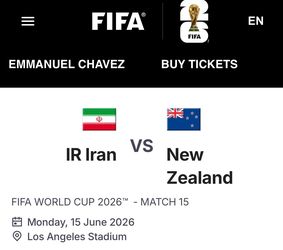 World Cup tickets for today  Iran Vs New Zealand