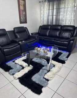 Black Leather Recliner Sofa Set