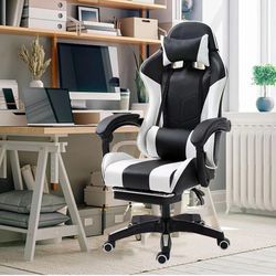 Gaming Chair, Computer Racing Chair with Footrest and Lumbar Support, Ergonomic High Back Office Headrest, Executive Swivel Rolling Leather Video Game
