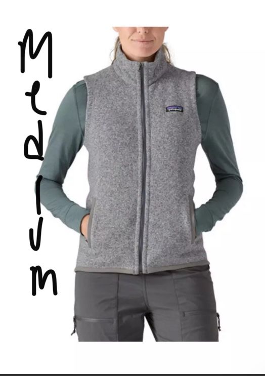 Women’s Patagonia Better Sweater VEST Birch White Gray Medium Jacket Coat Figs Scrubs