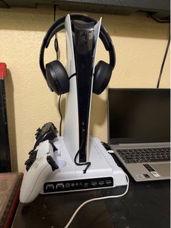 ps5 digital edition with 2 controllers and headset