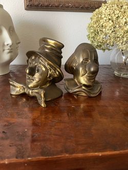 Brass Clown Bust Bookends Set of 2