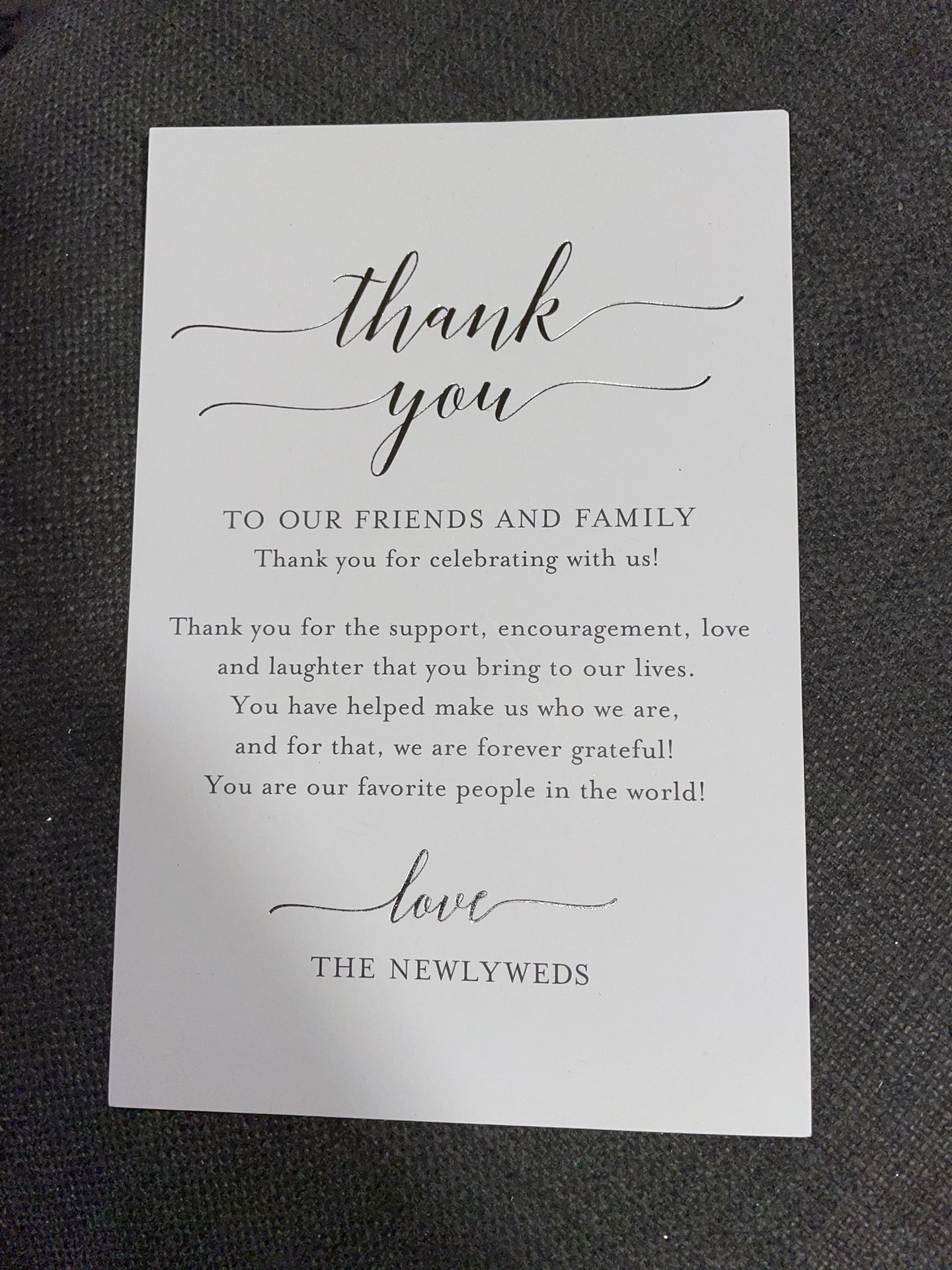 4” X 6” Wedding Reception Thank You Cards