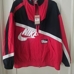 Nike Women's Windbreaker Jacket Colorblock Red Black White Full Zip Size L