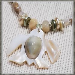 Sea Turtle Shell Pendant Beaded Crystal And Shell Ocean Necklace Handmade Original Design 