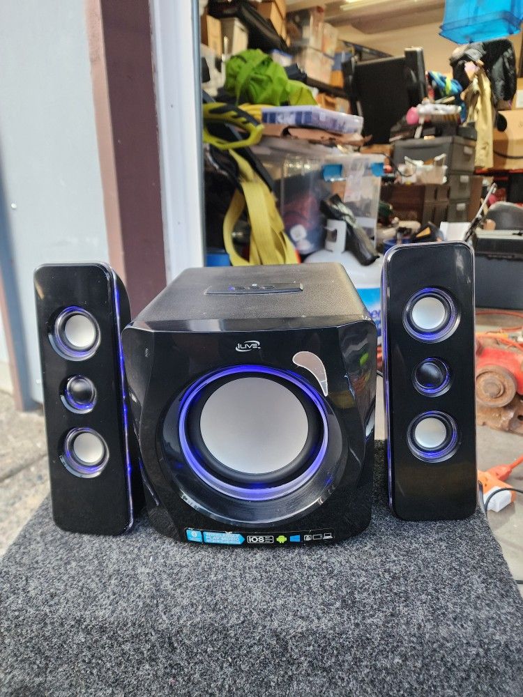 iLive Bluetooth Speaker System with Built-In Subwoofer, 7.28 x 8.86 x 7.28 Inches, Black (iHB23B)