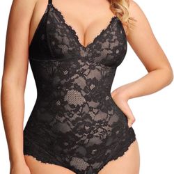 Popilush The Shapewear Bodysuit V Neck Tummy Control Backless Lace Tank Tops Sleeveless Thong Bodysuit