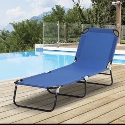 Outsunny Folding Chaise Lounge Pool Chair, OutdoorChair with 5-Level Reclining Back,Steel Frame, Blue