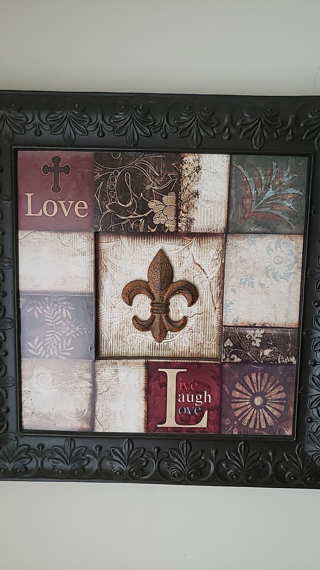 2 (love,laugh,live)pictures and 1 family art work