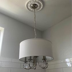 Chandelier- Glass Crystals with white shade- like new