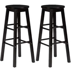 Set Of 4 24 Inch Round Top Black Wooden Bar Stools New Kitchen Counter Island Barstools 