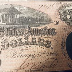 Antique $5 1864 , Banknote USA 