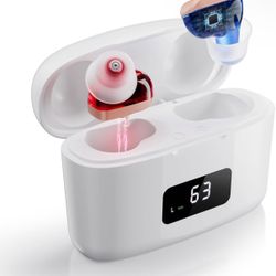 Rechargeable OTC Hearing Aids for Seniors with Charging Case, Invisible Hearing Amplifiers for Adults with Noise Cancelling, 26dB Gain, Long Battery L