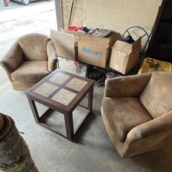 2 Swivel Armchairs + Tile-Top Side Table – $120 OBO (Pickup Only)