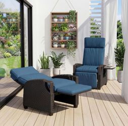 New-Grand patio Outdoor Recliner Air Pump 150° Lay Flat Reclining Chair with Independent Adjustable Back and Footrest Removable Olefin Cushion Flip-Up