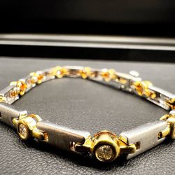 14k yellow and white gold bracelet with total 1.1 carat diamonds