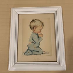 Vintage Praying Boy Framed Picture 