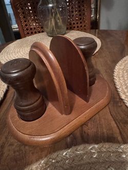 Wooden Napkin Holder with Salt and  Pepper Shaker
