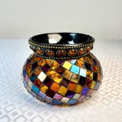 VINTAGE PARTY LITE PARTYLITE GLOBAL FUSION MOSAIC TILE GLASS VOTIVE TEALIGHT CANDLE HOLDER TABLE DECOR