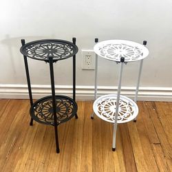 Set Of Two Plant Stands Metal Black And White 