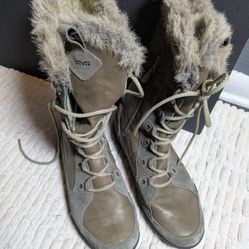 Teva Lenawee Fux Leather Insulation Waterproof Boots Tall Womens Brown Sz 9