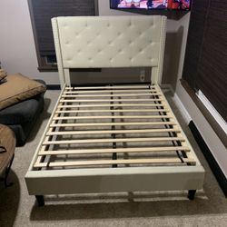 Full Upholstered Bed Frame-Light Beige 